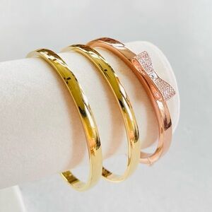 Set of 3 Kate Spade Bangles Bracelets Heart of Gold & Rose Gold Bow